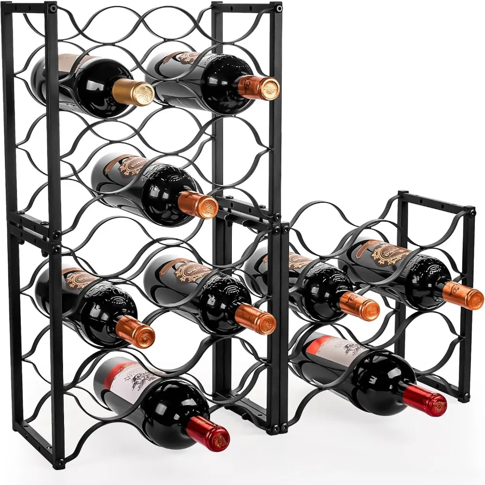 

Modern Black Metal 3-Tier Freestanding Wine Rack for 27 Bottles - Suitable for Cabinet or Pantry Storage