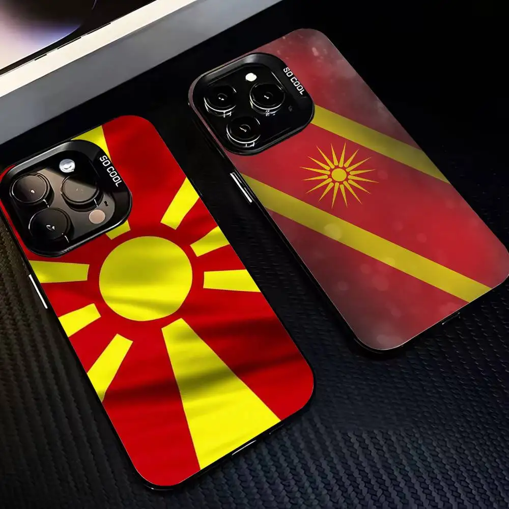 

M-Macedonia Flag Phone Case For iPhone17 16 15 14 13 12 Pro Max Grey Black Matte Laser Metallic Aurora Funda