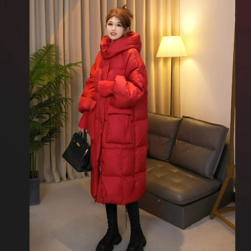 Winter Love Song Versatile Hooded Korean Version Thickened Over Knee Fashion Casual Anti-Season Down Jacket Thickened Down Coats