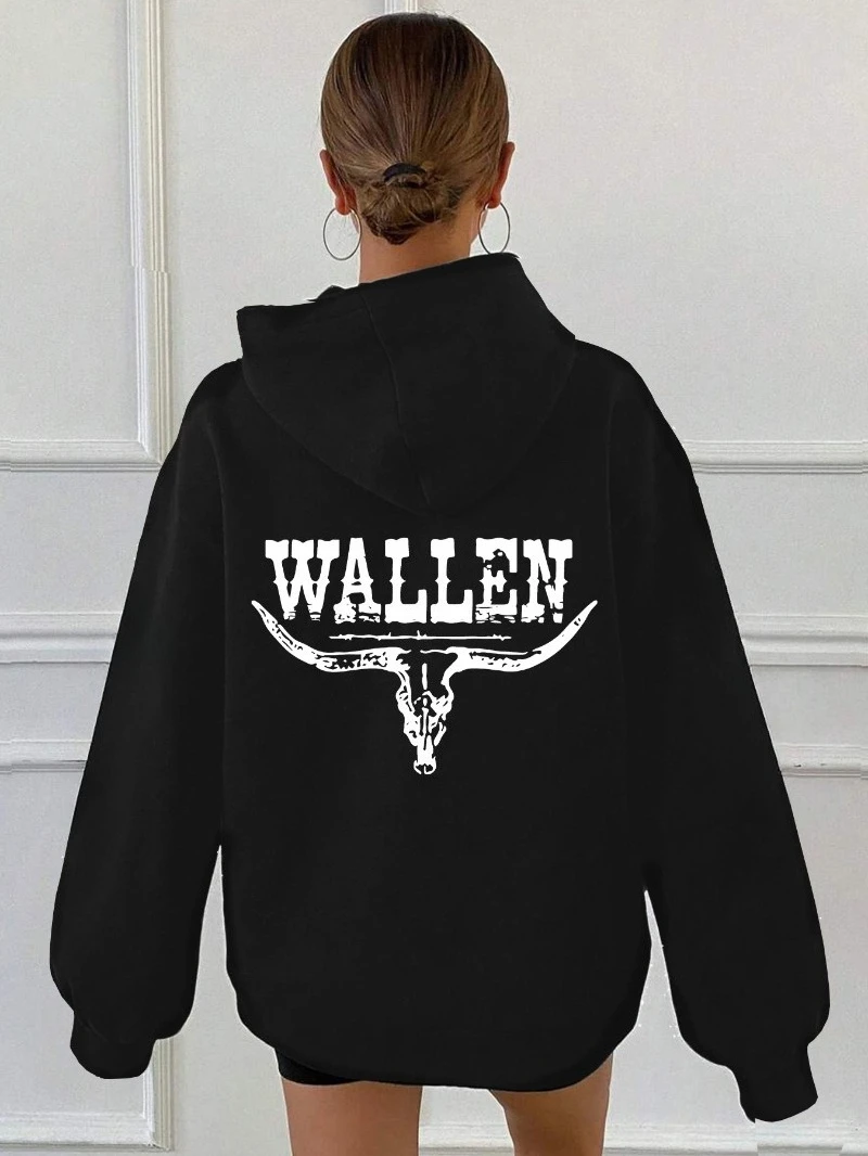 

2025 Women's Black Hoodie _ _ Cow Skull Print Dark Western High-end Luxury Is for Both Men and Women Top Y2k
