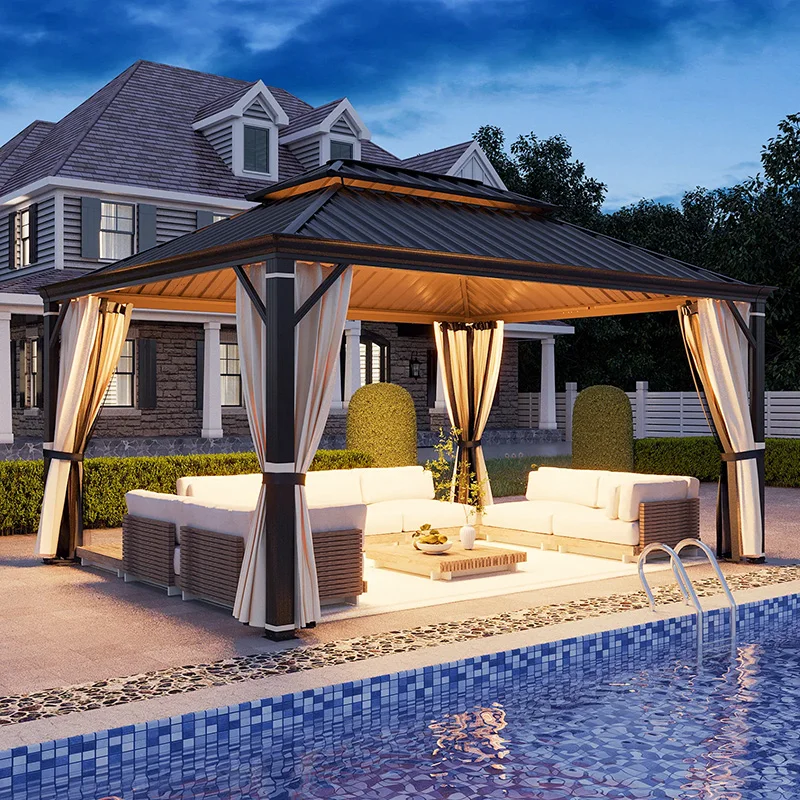 High Quality Cheap Outdoor Customizable Durable Aluminum Frame Single Roof Metal Permanent Hardtop Gazebo