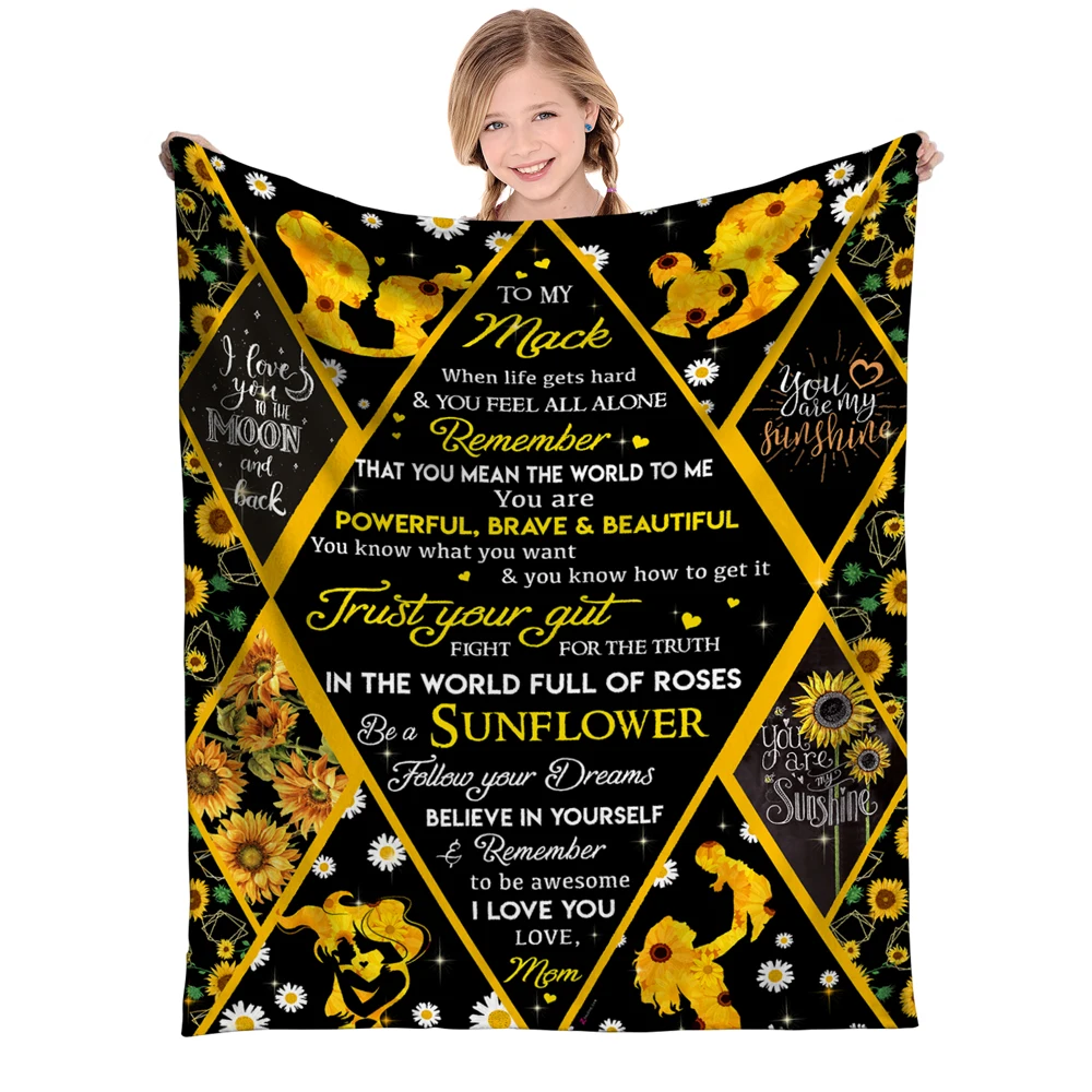 Mother gives her daughter flannel blanket, gifts for birthdays, anniversaries and holidays, soft skin-friendly warm wool blanket