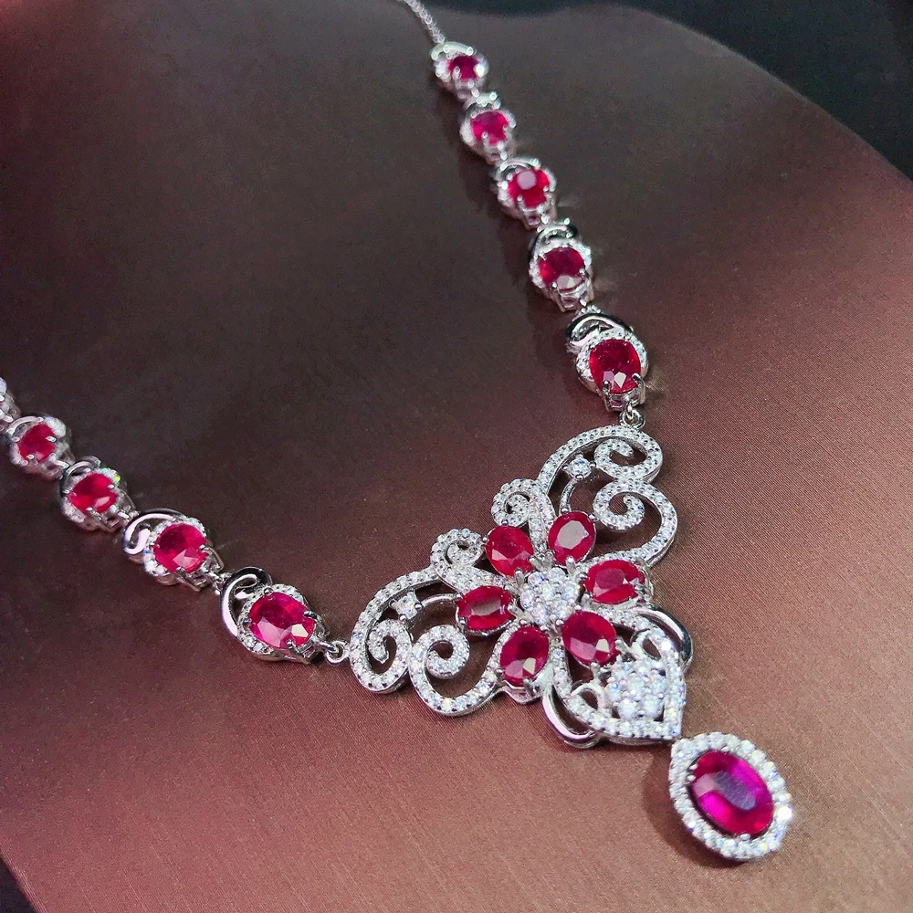 Party luxury chain 925 sterling silver hot selling natural ruby wedding precious stones