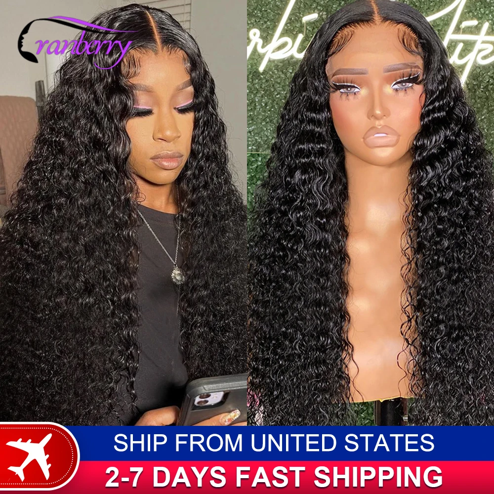 Remy Brazilian Water Wave 4x4 Lace Closure Wig Pre Plucked Hairline 180% Density Cranberry Hair 100% Human Hair Wigs For Women