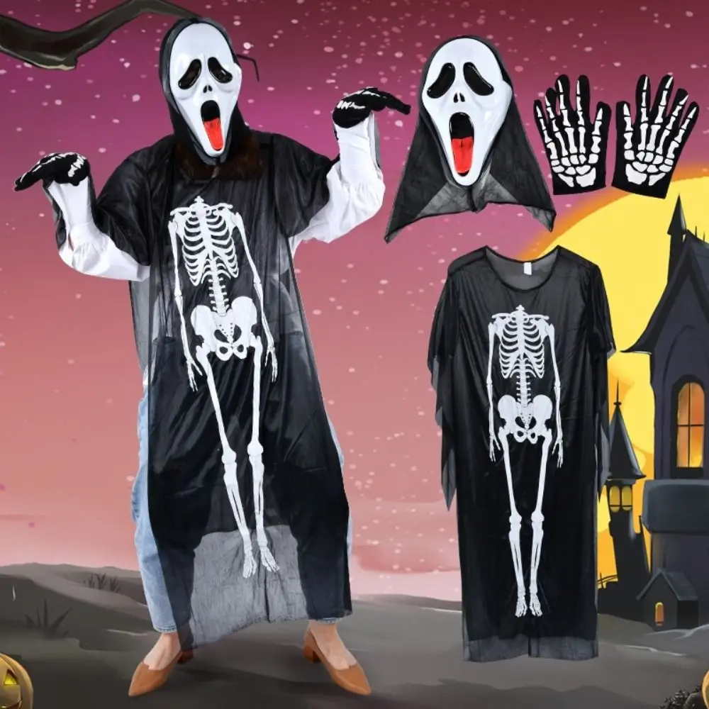 

Creative Bones Children's Skeleton Clothes Funny Head Cover Halloween Cosplay Costumes Performance Make Up Skull Costumes Adult