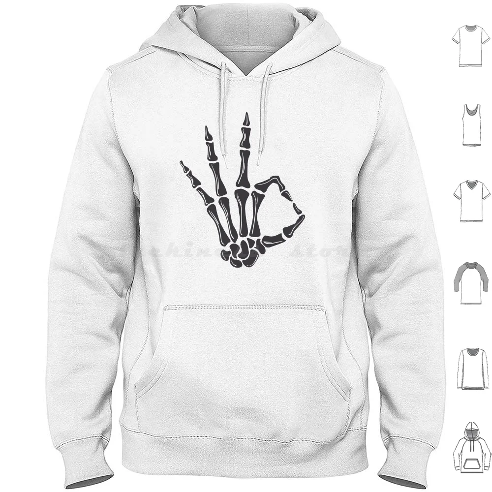 Skeleton Hand Signs-Ok Sign Hoodie cotton Long Sleeve Skeleton Bones Halloween Halloween Costume Group Costume Halloween Group