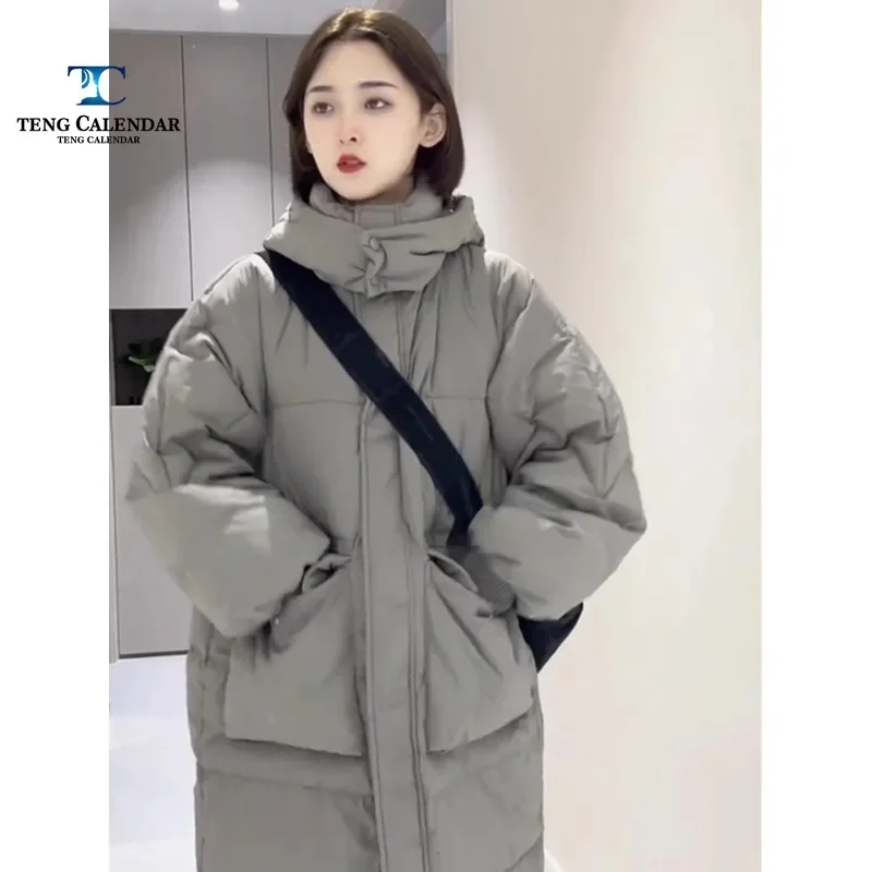 

Down Cotton Hooded Bread Jacket, Thick Korean Style, Medium Long Ribbed Sleeve, Women's Item, Autumn and Winter, New, 2024