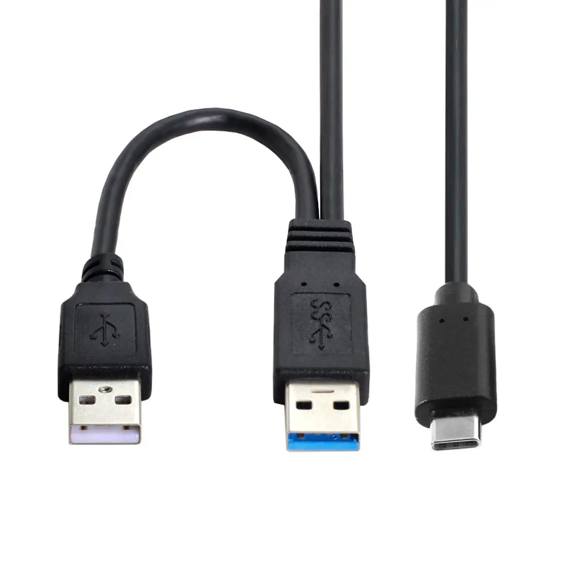 JoniSerl Type-C USB 3.0 Power Y Cable, Dual USB3.0 Data & USB2.0 Power A Male to USB-C USB 3.0 Cable with Extra Power for SSD HD