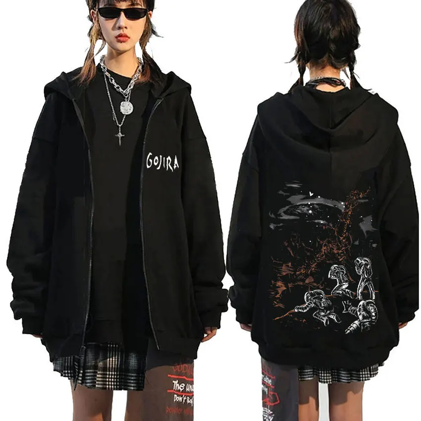 

French Vintage Rock Band Gojira From Mars To Sirius Album Zipper Hoodie Men Women Gothic Metal Music Oversized Zip Up Hoodies