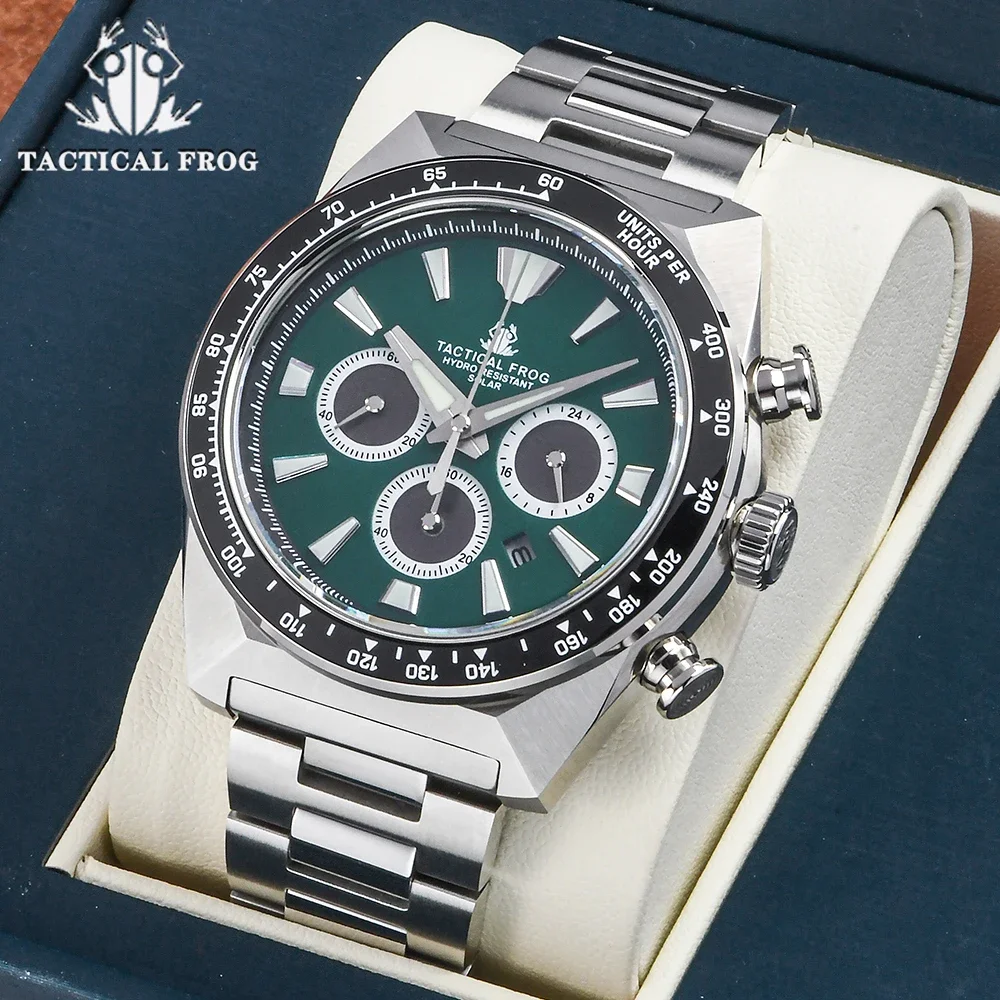 Tactical Frog Chronograph Watch Sapphire Crystal Mirror Ceramic Bezel V2 Solar VS75A Eco-Drive Quartz 20Bar Luminous Mens Watch