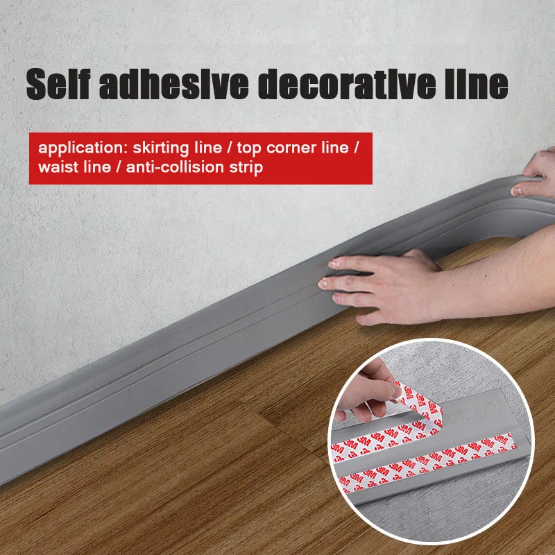 PVC Self-adhesive Waterproof Wall Sticker 3D Skirting Line Living Room Kitchen Baseboard Decoration Anti-Collision