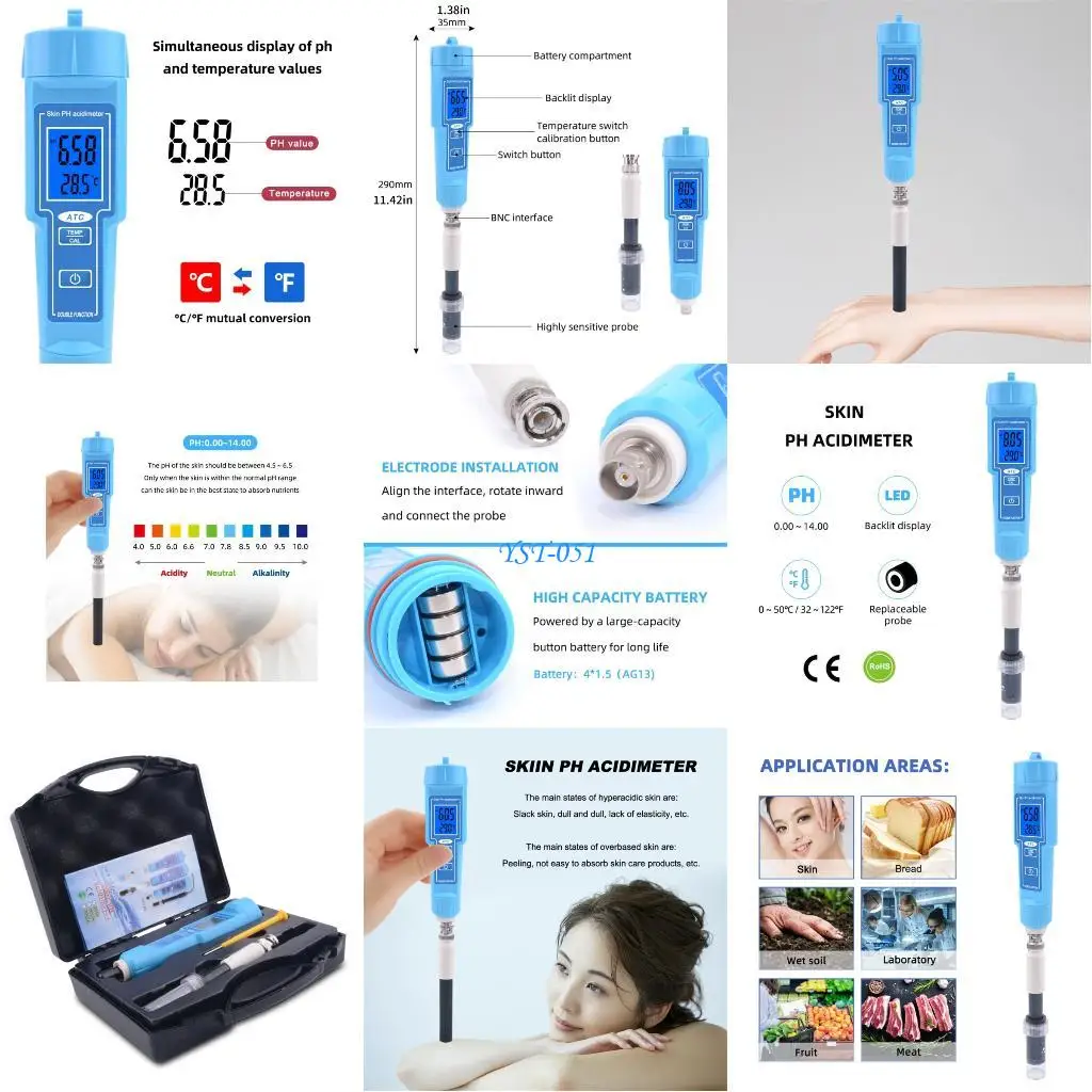 

E15A Acidity Meter Tester Pen 0-14 Ranges Accuracy Auto Calibration For Water Soil Testing Lab Home Outdoor Use