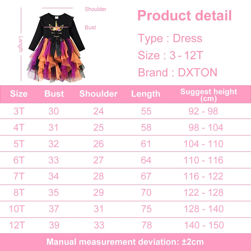 DXTON Mädchen Festival Cosplay Kleider Unregelmäßiges Netz Kleinkind Prinzessin Partykleidung Kinder Halloween Geschenk Kinder Baumwollkleider – Detail 1