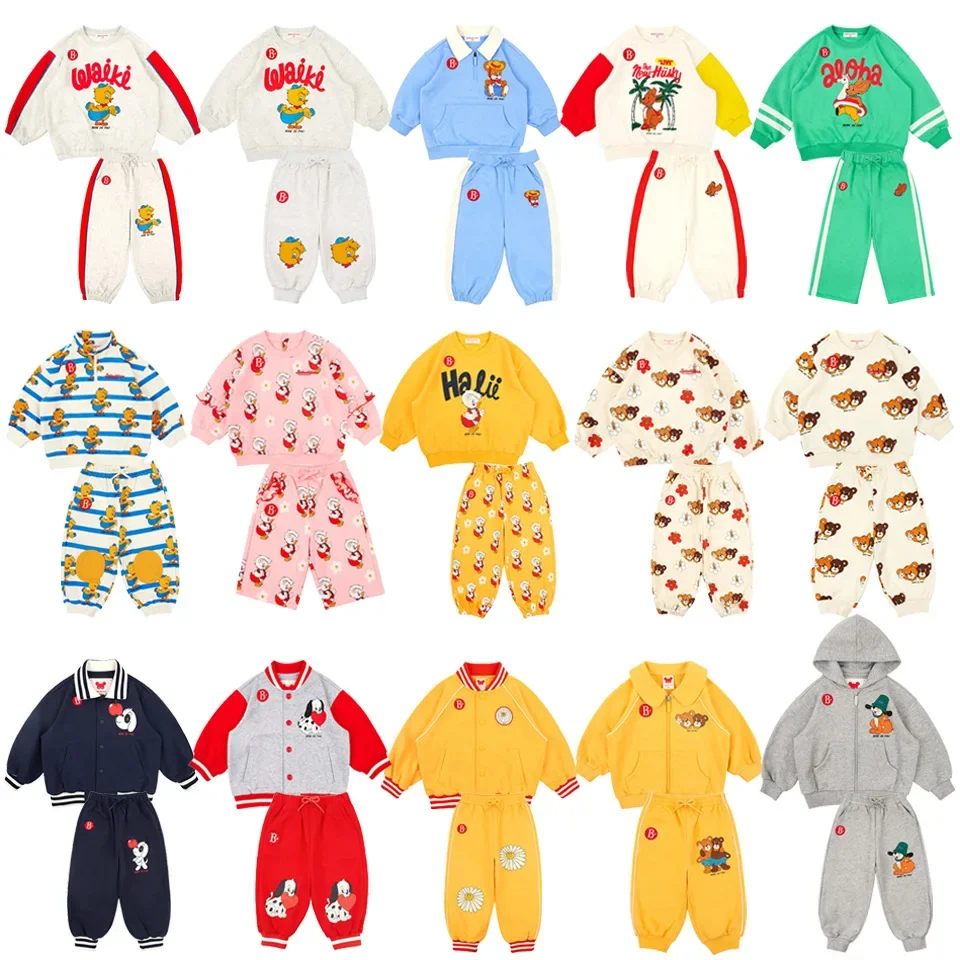 

Комплект детской спортивной одежды, новинка весны 2024, модные толстовки и штаны с героями мультфильмов для мальчиков, милые куртки из чистого хлопка, детская одежда