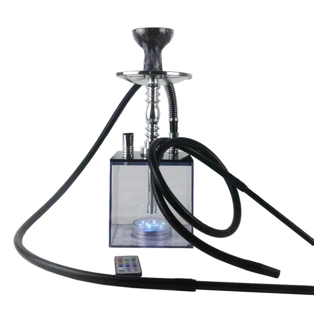 Acrylic Hookah Set with Led Light Shisha Water Pipe Silicone Bowl&clip&pipe Double Hose Nargile Chicha Transparent Hookah Set