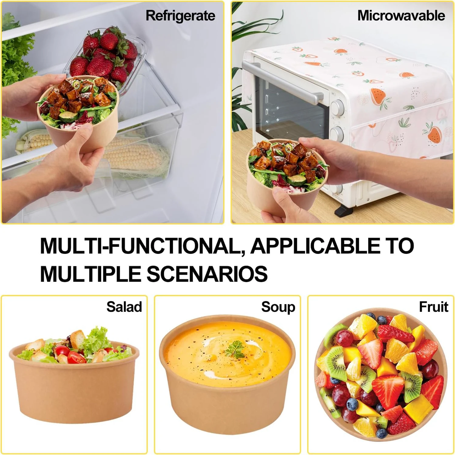 Immagine 7: Confezione da 50 ciotole di carta Kraft con coperchio Ciotole usa e getta per zuppa/salata da 25 Oz Ciotole per zuppa anti-fuoriuscita e anti-olio