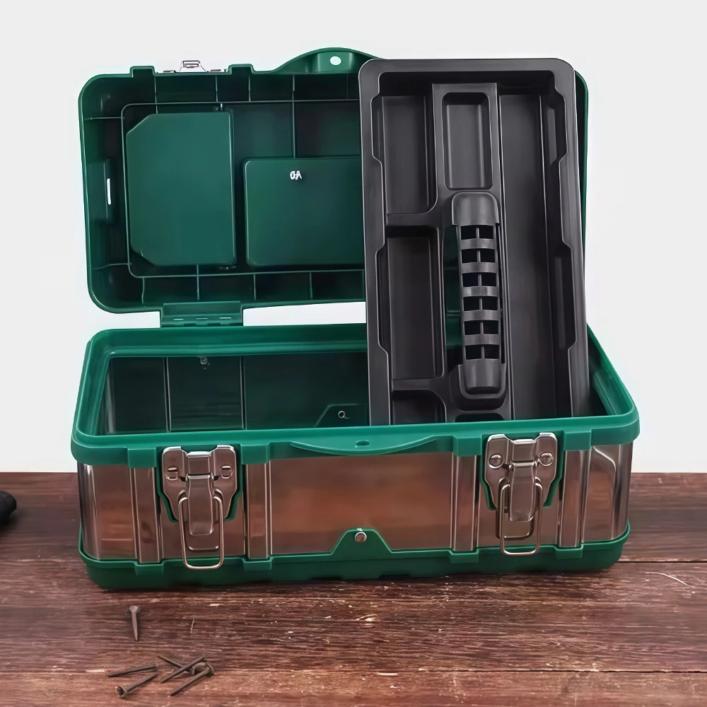 صندوق تخزين الأدوات مقاس 17 بوصة مزود بمزالج معدنية - شديد التحمل للكهربائيين والمنزل ورشة عمل #2