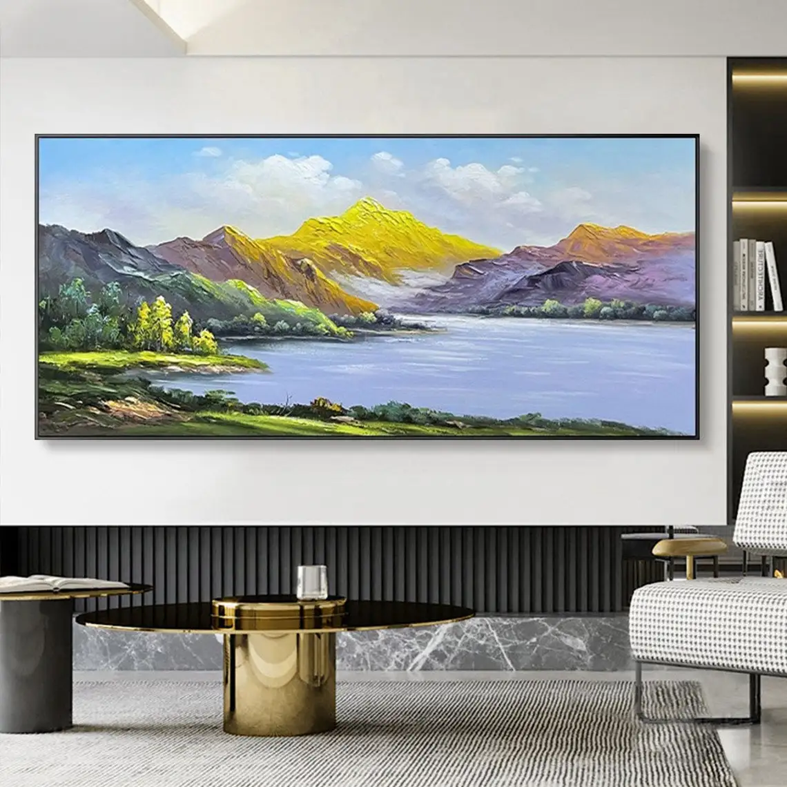 Landscape Oil Painting Hand Painted On Canvas Large Abstract Textured Mountain Lake Boho Home Decor Painting Wall Art Decoration