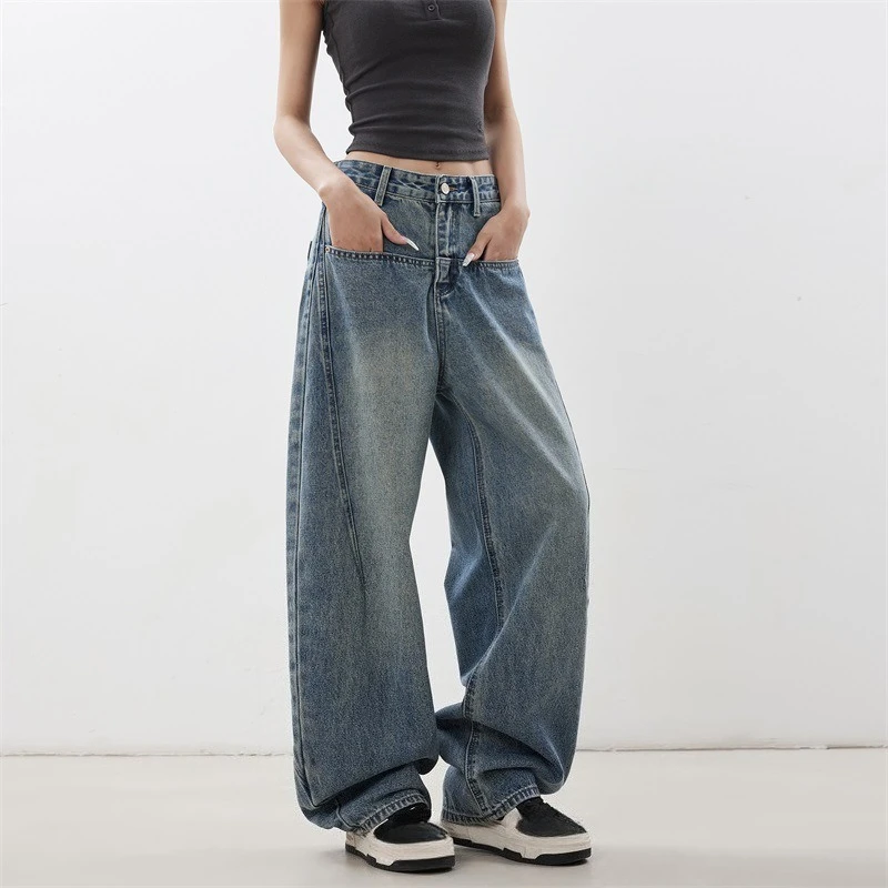 

Spring Summer Women's Loose Jeans with Vintage High - Waisted Wide - Leg Design Streetwear Style