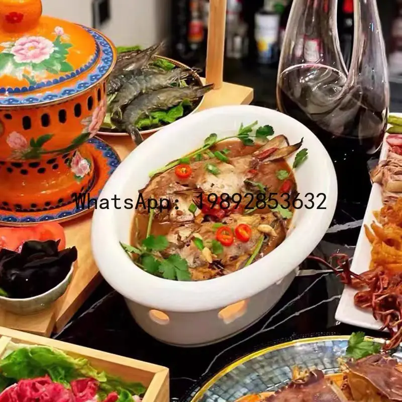 Heatable fish plate candle heating tableware stove bowl hotel thermal insulation plate dish plate for home ceramic alcohol open