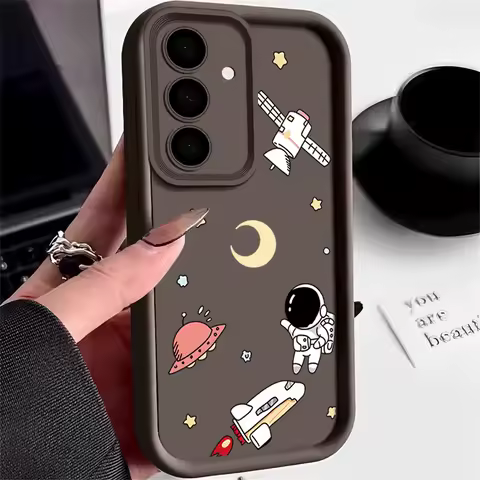 Space Astronaut Print Case For Samsung Galaxy S25 S22 S23 Ultra S24 FE A56 A55 A16 A53 A15 A35 A25 A54 5G Soft TPU Phone Cover