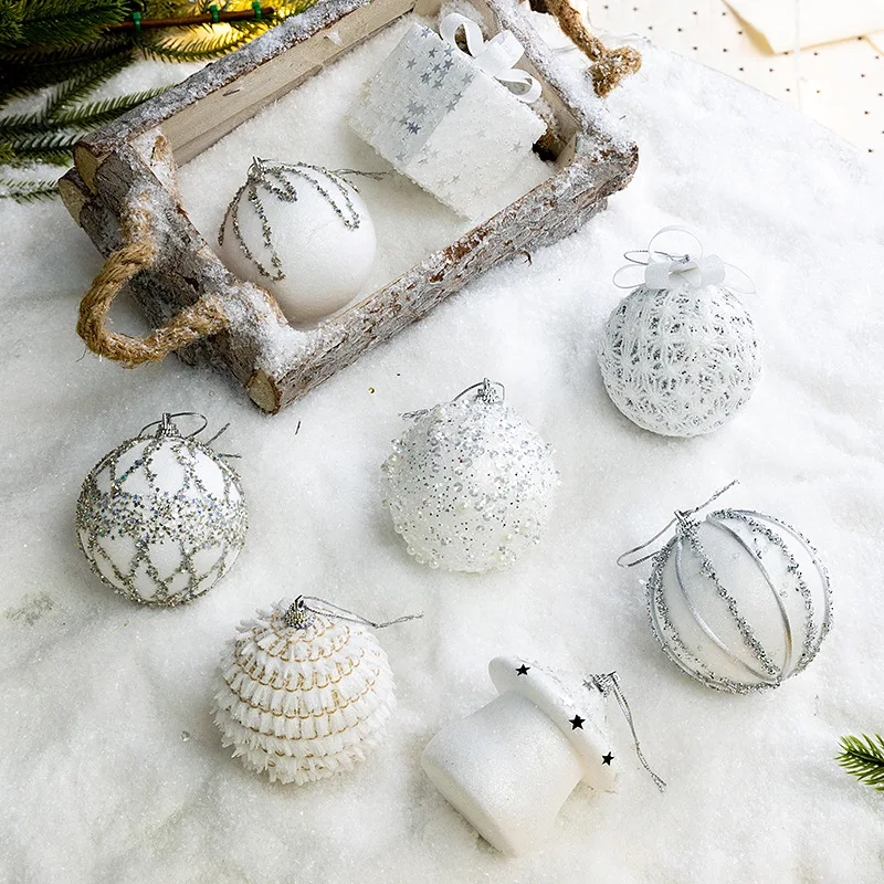 

1Pcs French Christmas Balls 8CM White Foam Christmas Balls Rococo Christmas Tree Mushroom Glimmer Decorations