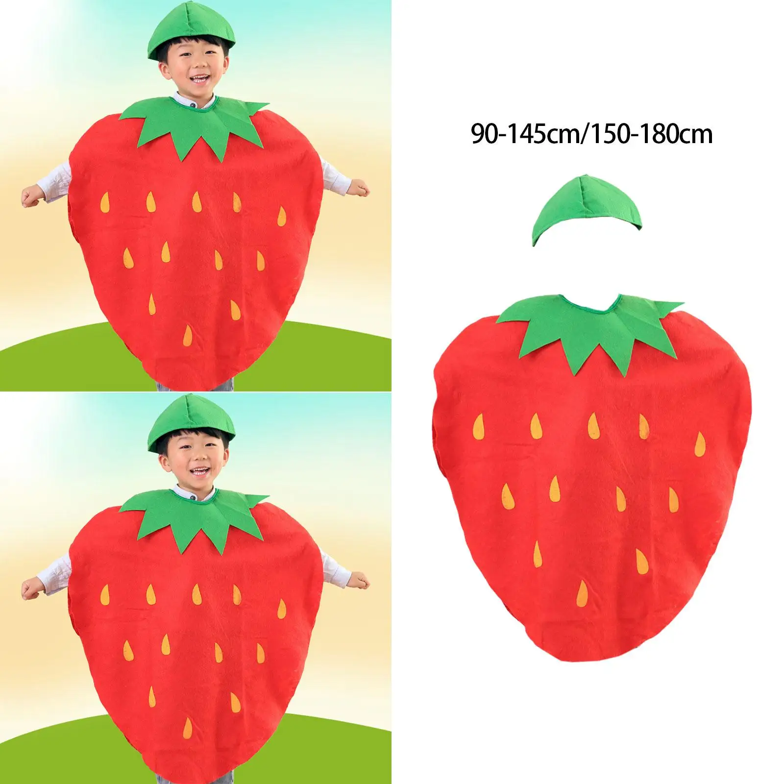 Fruit Costume Set Cute Strawberry Outfit Fancy Dress with Headpiece for Masquerade Themed Party Halloween Role Play Kids Adults