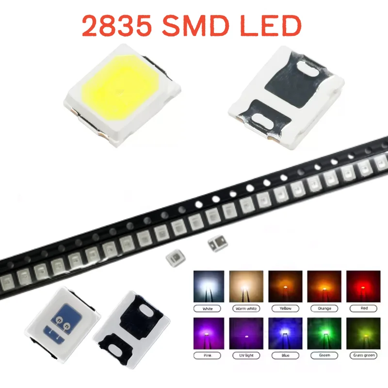 100Pcs 2835 SMD LED Diode Chip Cool Warm White Red Green Blue Yellow 0.2W 0.5W 2V 3V Small DIY SMT PCB Lamp Light Beads Emitting