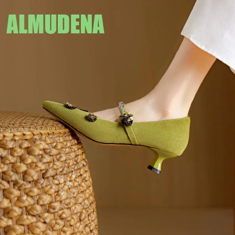

Matte Pointed Single Shoes for Women Shallow Mouth Mid Heel Mary Jane Shoes Buckle Design Slim Heel Comfortable High Heels