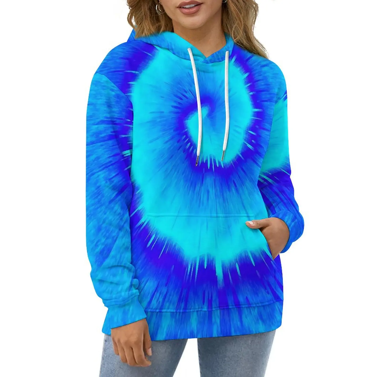 

Tie Dye Swirl Hoodies Blue Shades Harajuku Oversized Hoodie Woman Long-Sleeve Y2k Design Casual Hooded Sweatshirts