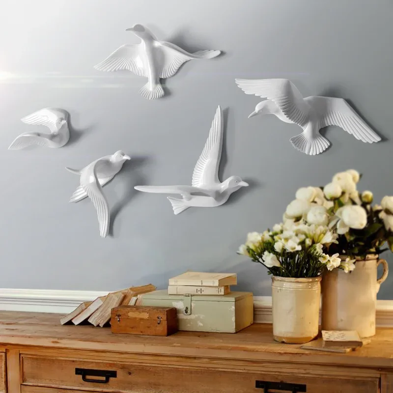 Europe Livingroom TV Background Wall Mural Decoration Crafts Wall Hanging Resin Bird Dove Wall 3D Decoration Sticker