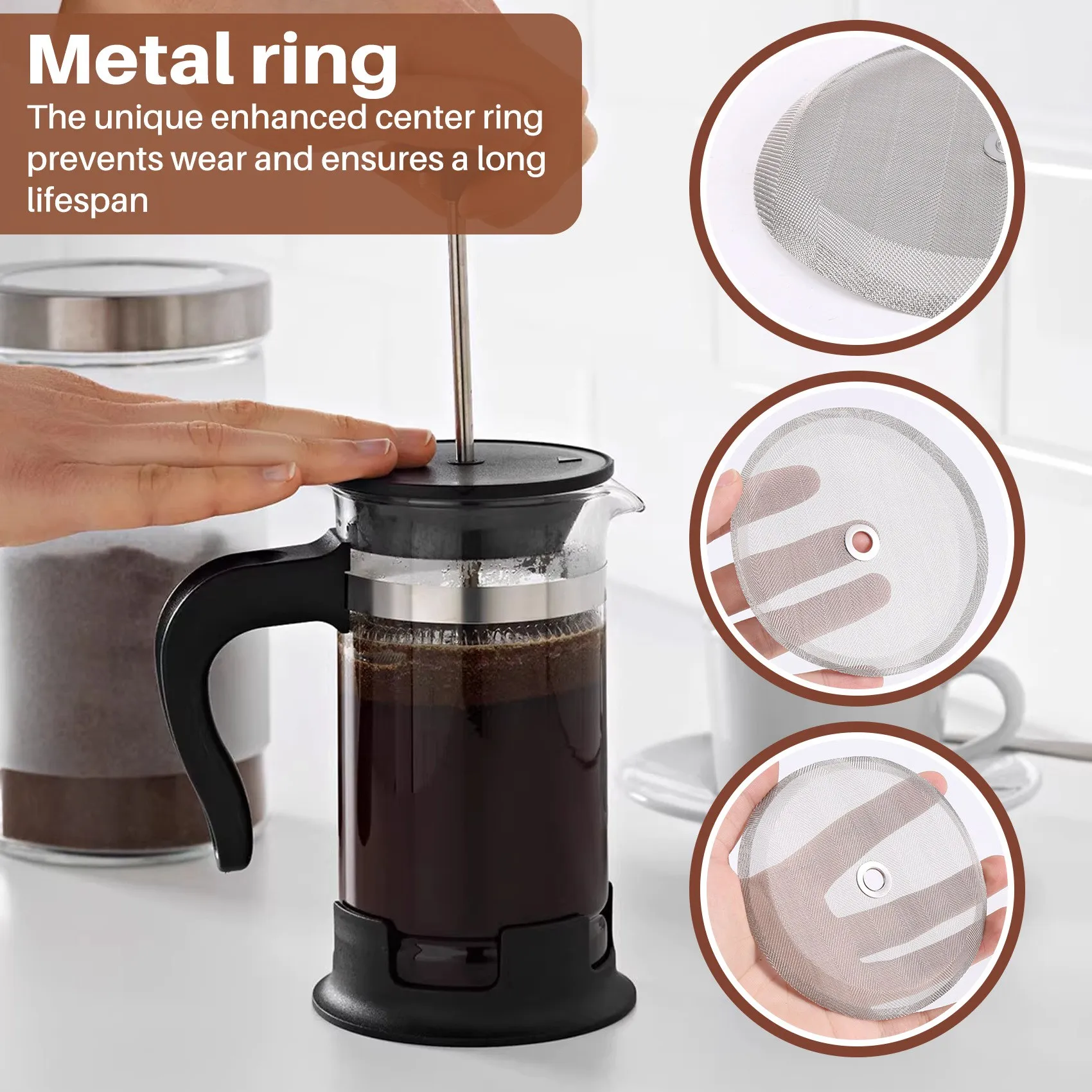 CQMF-34Oz,8Cup French Press Coffee Makers And Tea Machines 4 Inch Stainless Steel French Press Replacement Coffee Filter Mesh
