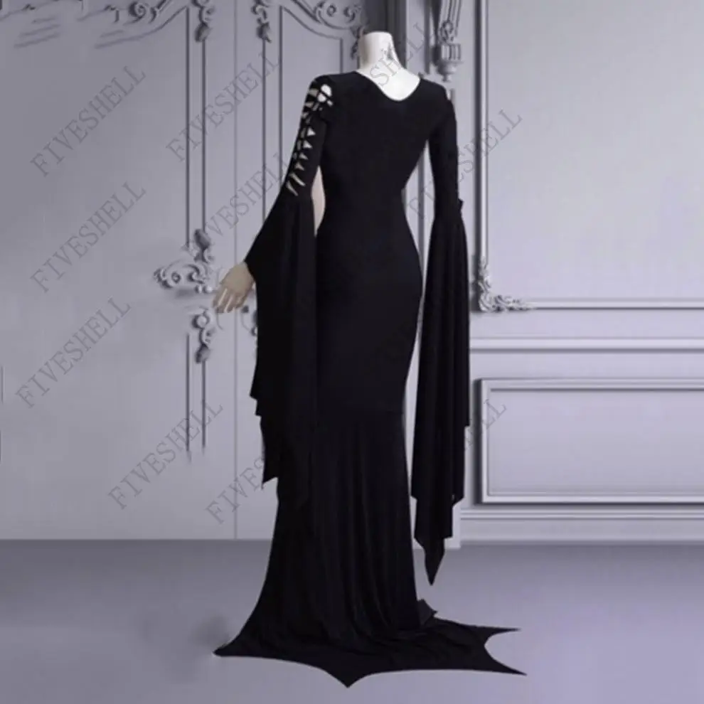 Medieval Vampire Black Lace Up Gown para Mulheres, Sexy Halloween Costume, Vestido Maxi, Robe, Gótico, Bruxa, Fantasma, Morticia, Addam, S-5XL