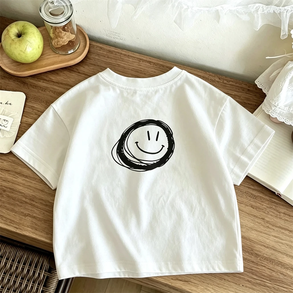 Pure Cotton Tees Boys And Girls Solid Color Bottoming Shirt Casual Thin T Shirt White Darkgray Brown Short-sleeved Tops For Kid