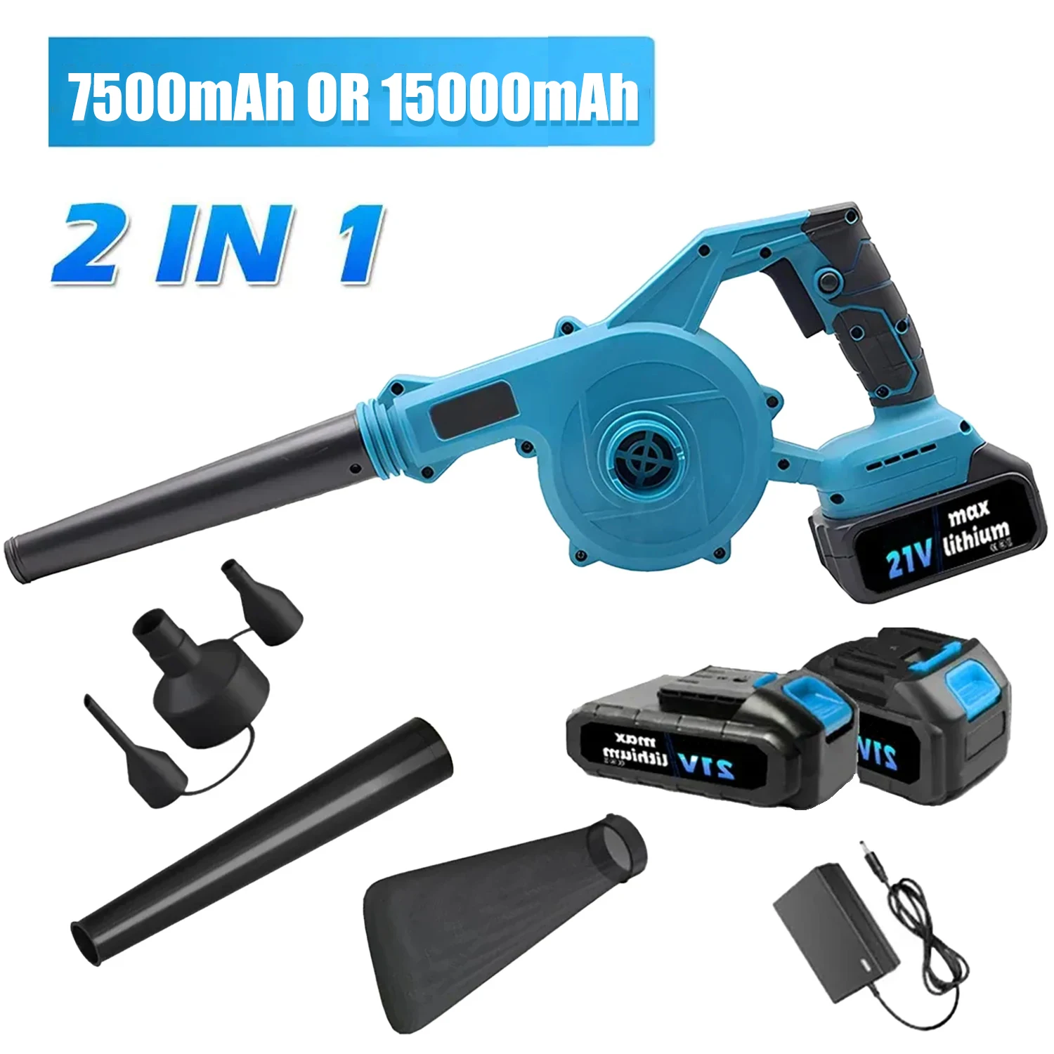 21V 2 in 1 Cordless Electric Air Blower Vacuum Cleaner Handheld Leaf Blower For Dust Snow Turbojet Fan For 18V Makita Battery