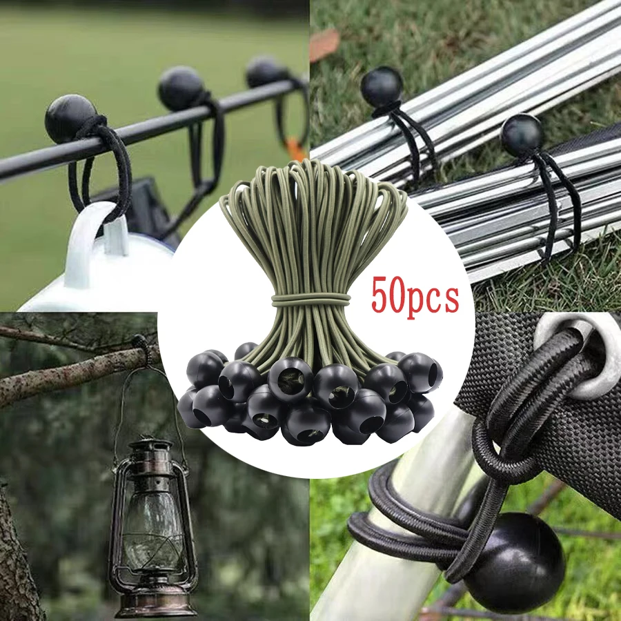 

50Pcs Bungee Ball Tarps Canva Tarpaulin Flagpole Tie Cord End Elastic Rope Lace Fixed Boat Pole Outdoor Camping Tent Accessories