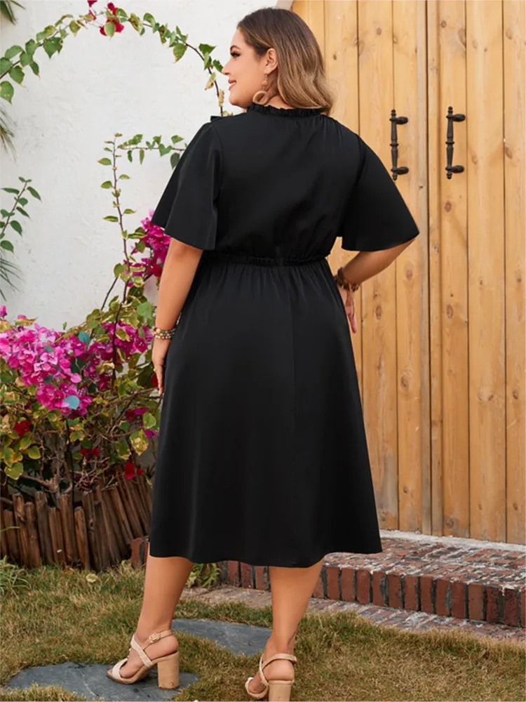 Plus Size letnia koronkowa patchworkowa z wycięciami sukienka z dekoltem w serek kobiet elegancka modna sukienki damskie luźna plisowana kobieca