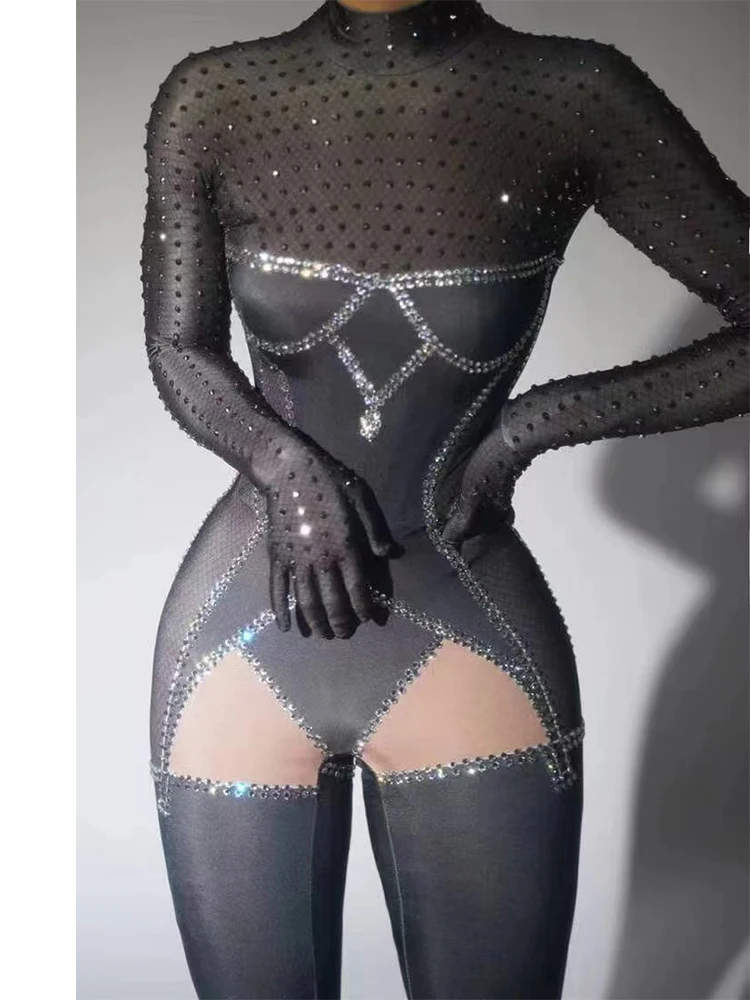 High Quality Hot Diamond Elastic Tight Fitting Jumpsuit 2024 New Fashion Customized Women\'S Clothing