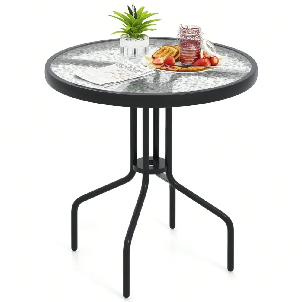 

27.5 Patio Bistro Table With Tempered Glass Tabletop 1.57 Umbrella Hole