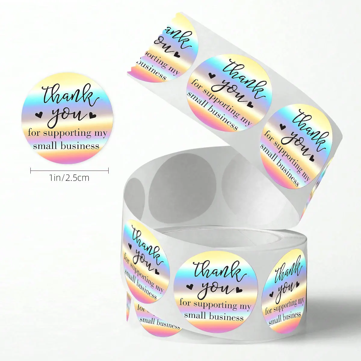 500 قطعة من ملصقات شكرًا لك بالليزر بألوان قوس قزح مقاس 1 بوصة ملصقات الأعمال الصغيرة ملصقات لاصقة لمستلزمات تغليف البوتيكات