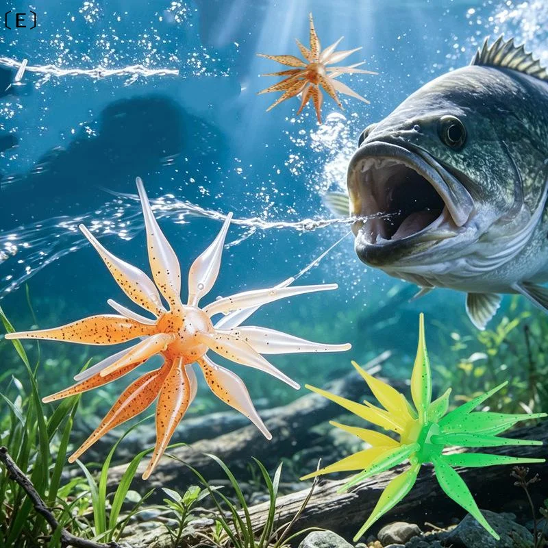 〔E〕Dual-color Soft Lure Sea Urchin Soft School‑of‑Fish Lure Multi‑Tentacle Rig Fish Type Bass Pike Predatory Fish Bait