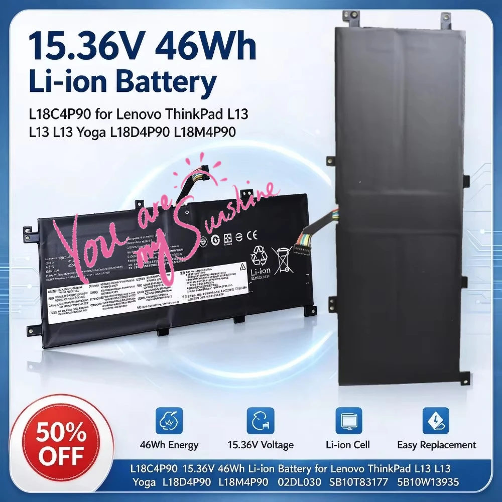 L18C4P90 15.36V 46Wh Li-ion Replacement Battery for Lenovo ThinkPad L13 L13 Yoga L18D4P90 L18M4P90 02DL030 SB10T83177 5B10W13935