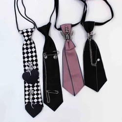 Punk Black Necktie Gothic Metal Chain Crystal Pendant Jewelry Bowtie Evening Adjustable Pre-Tied JK Shirt Decoration Bow Tie