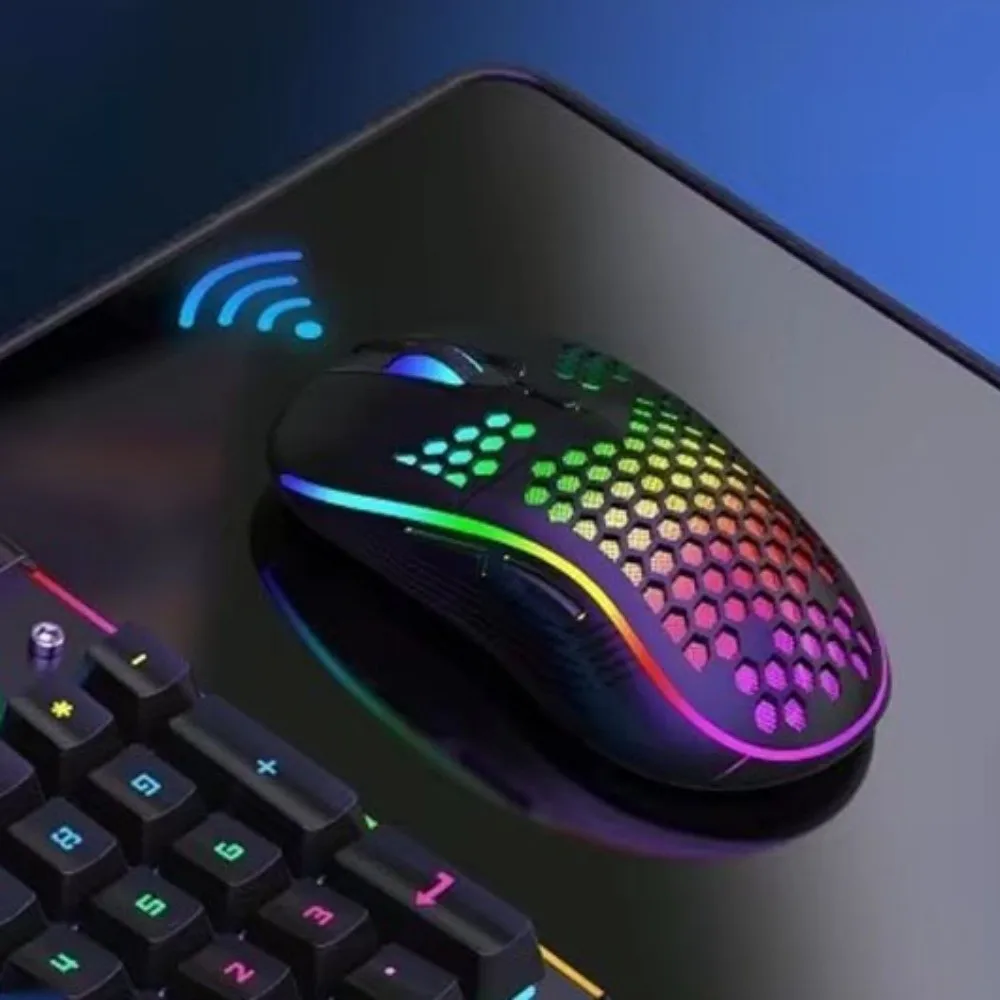 Adjustable DPI RGB Lighting Mouse Ergonomic Design Rechargeable Gaming Mouse Colorful Honeycomb Shell 2.4G Wireless Mouse
