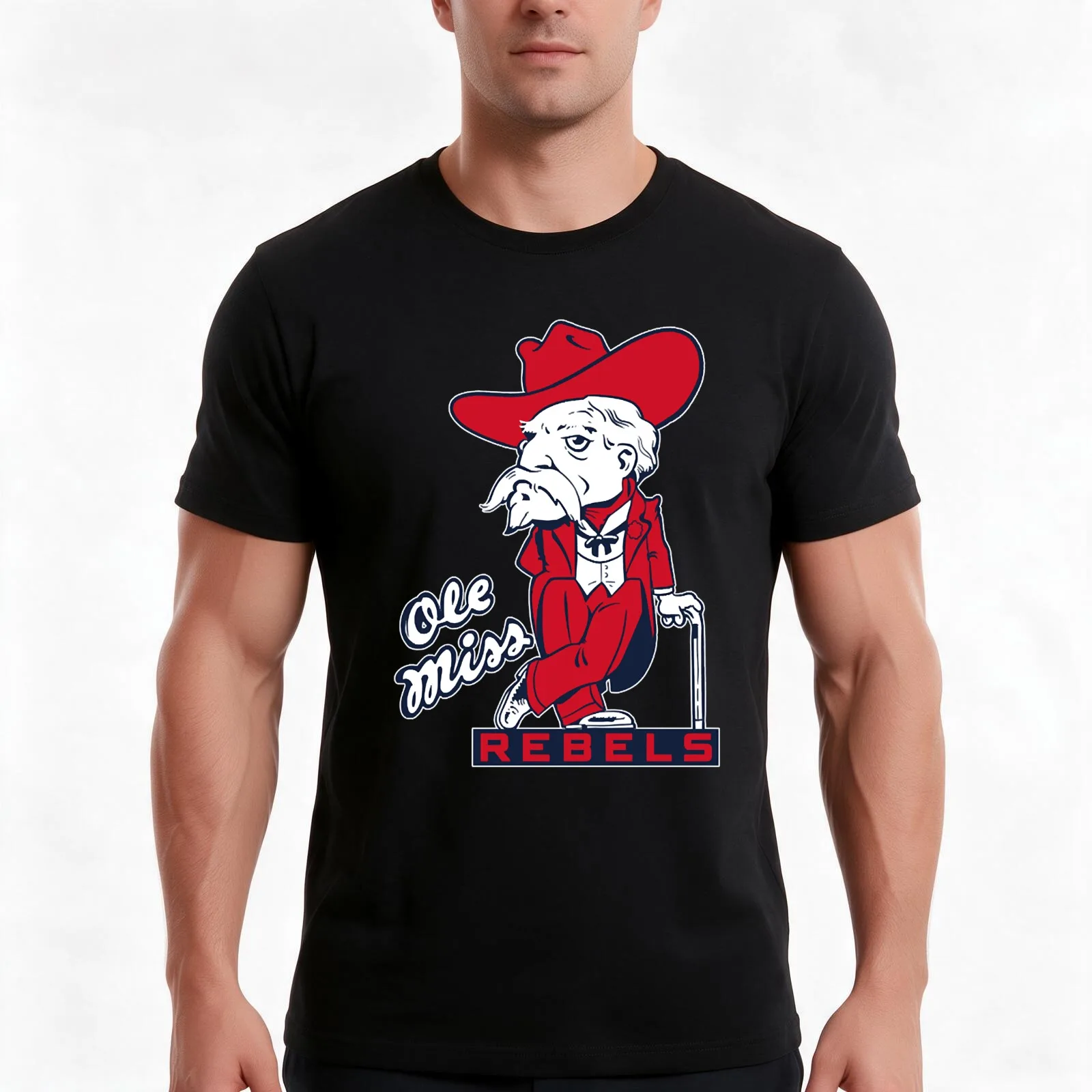 Vintage Colonel Reb mascot T-Shirt, Summer Casual Cotton Tee, Oversized Streetwear Tops, Vintage Graphic Print, Unisex Men Women