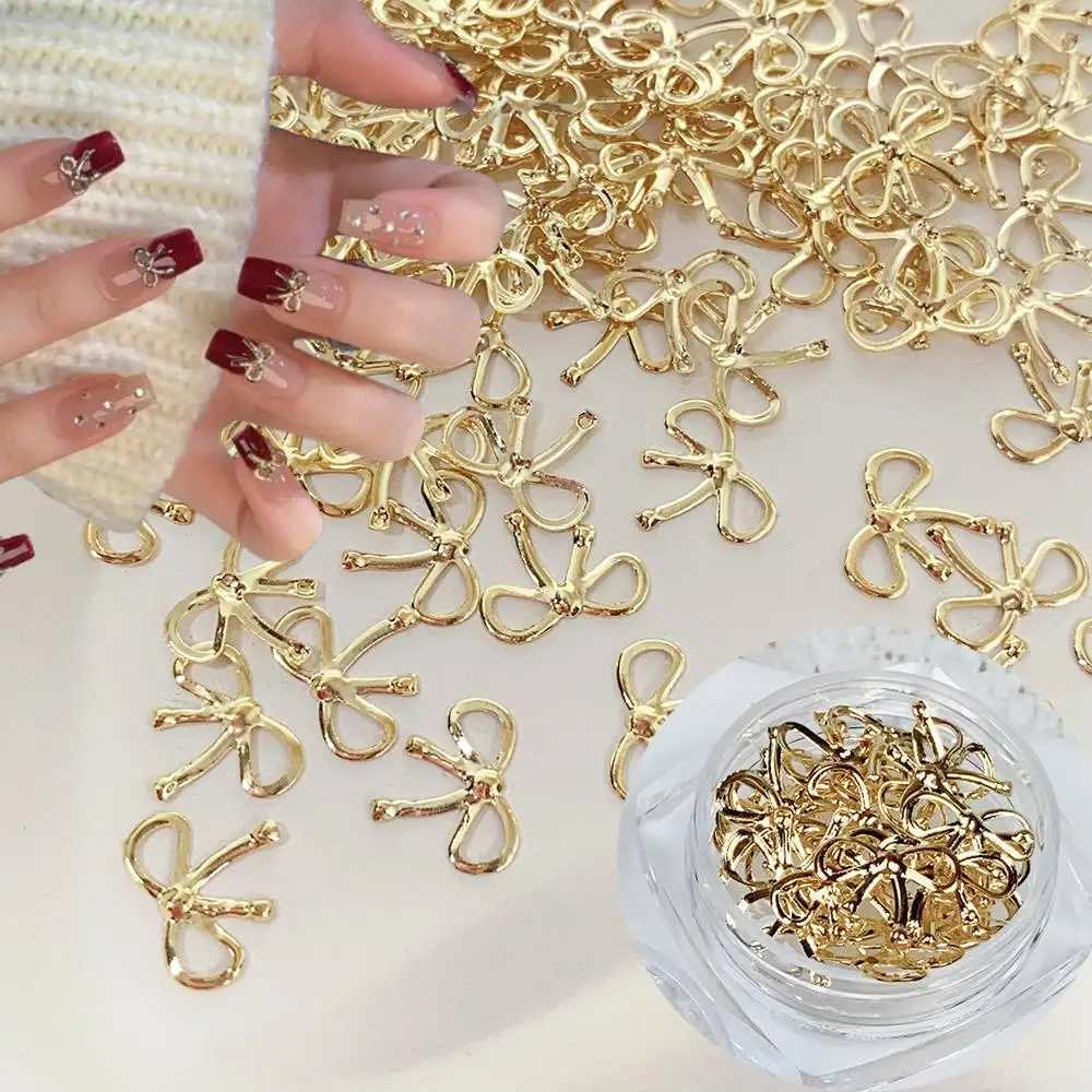 20/30pcs 3D Gold Bowknot Nail Charms Exquisite Metal Hollow Out Bows Nail Art Decorations DIY Crafts Nails Design Accessories JS