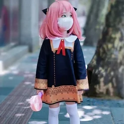 Anime SPYFAMILY Anya Forger Cosplay Costume Toddler Kids Anya Cospla Kawaii Black Dress Party Clothes Wig Halloween Women Girl