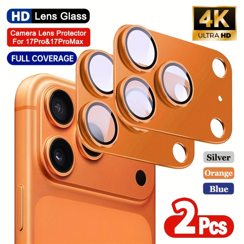 NNBILI 2pcs For iPhone 17 Pro 17 Pro Max Camera Lens Protector Bubble-Free Anti-fall Scratch-Resistant Easy Installation Orange