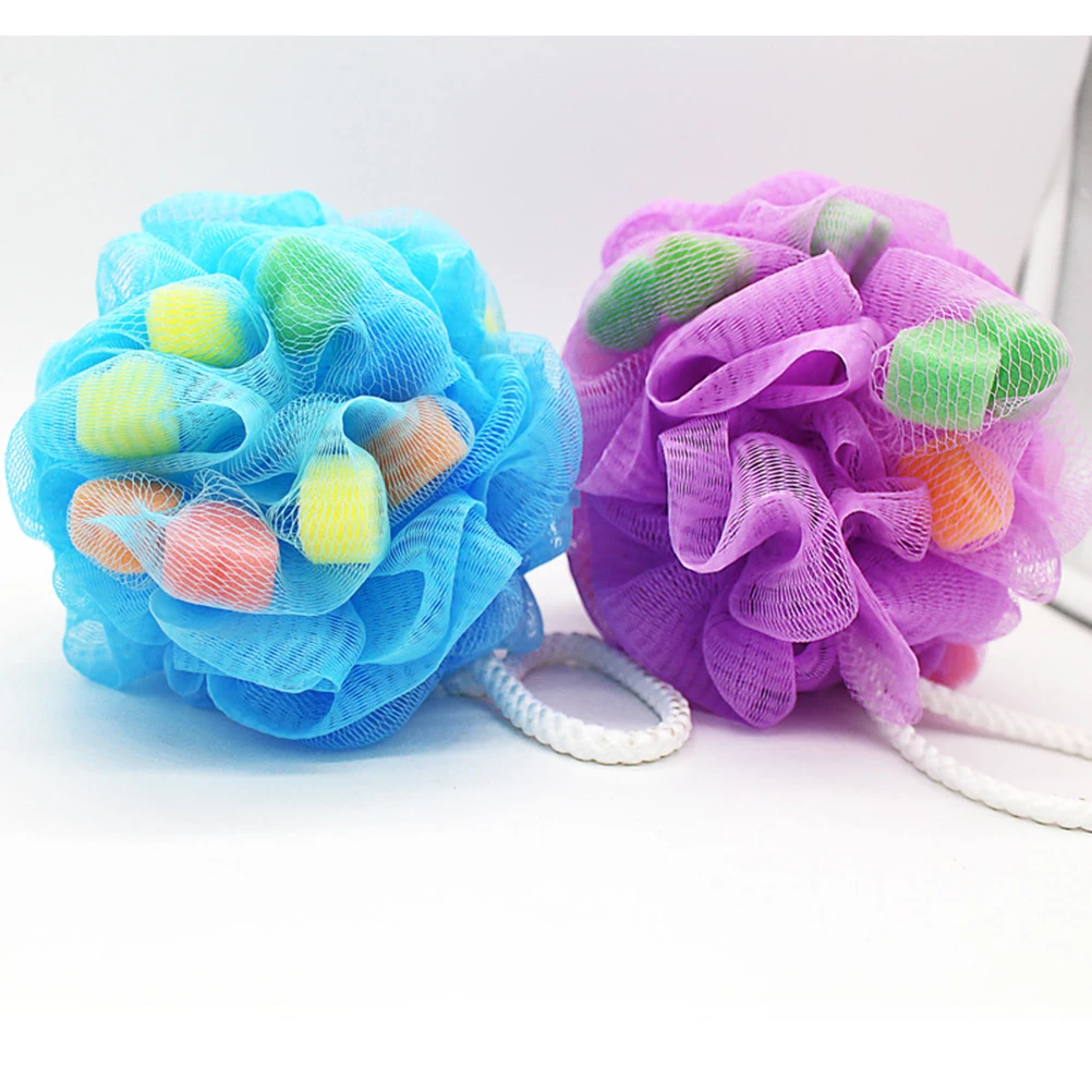 

4pcs Sponge Shower Balls Loving Heart Bath Balls For Adult Mixed Color Pe Mesh Design Lightweight Durable Home Bath