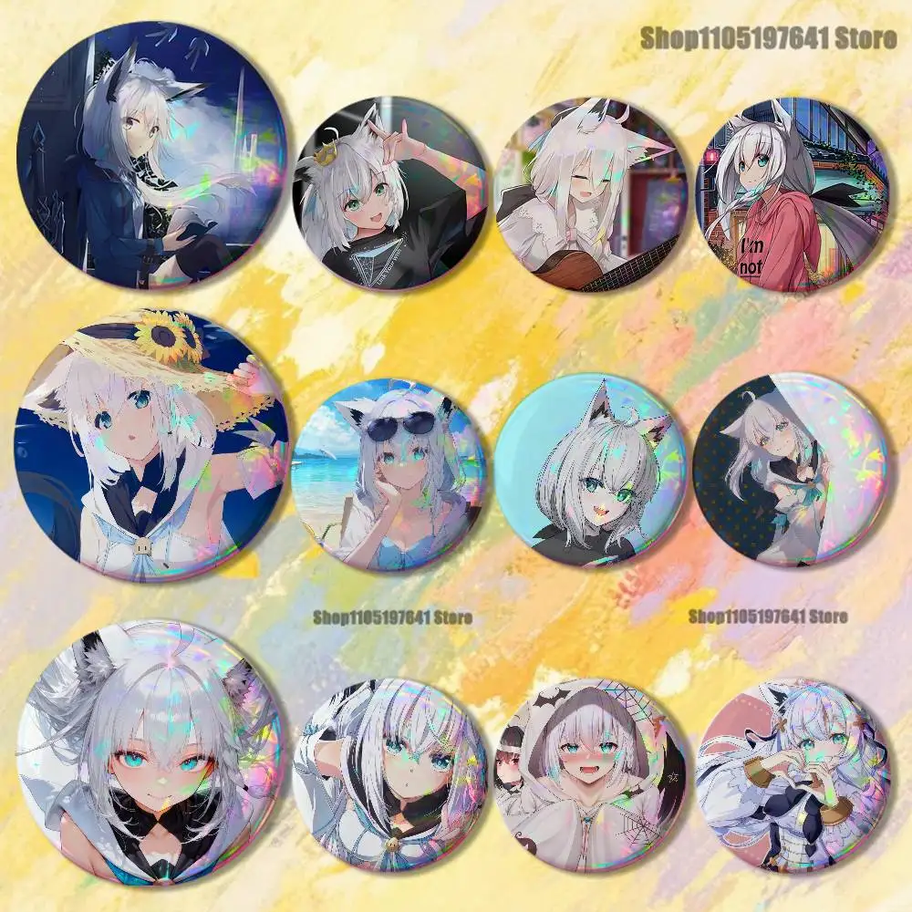 

S-Shirakami Fubuki Badges Button Round Creative Pin Brooch Badge Bag Decor Accessories Fans Collect Friends Gifts